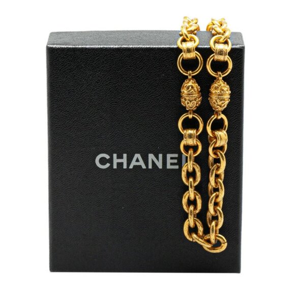 CHANEL CC Logos Vintage Long Chain Necklace 35" Gold Tone Auth - Picture 4 of 5